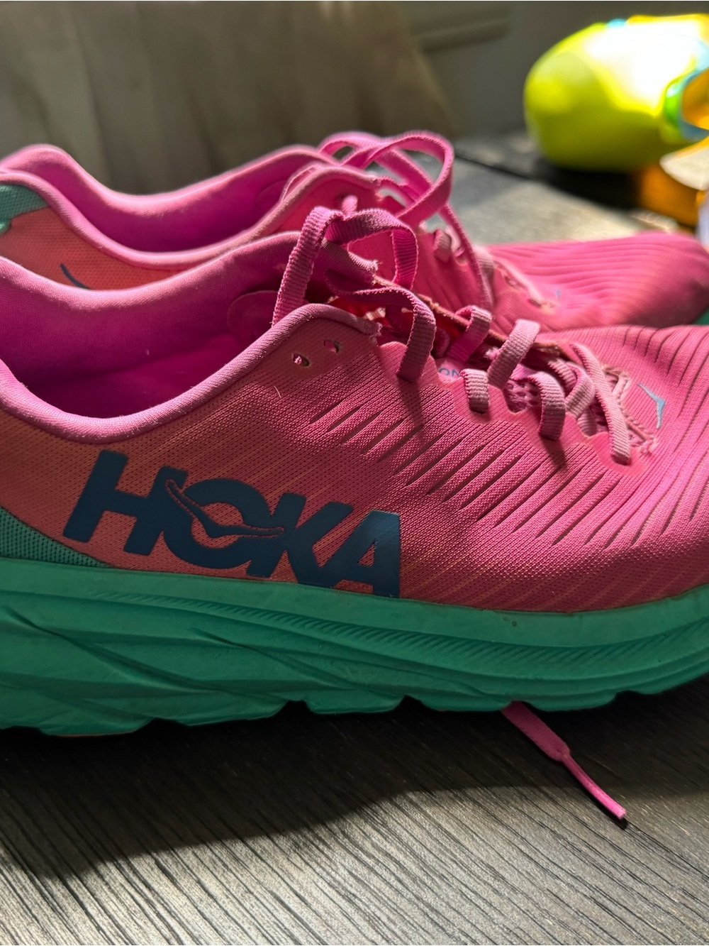 Hoka Women’s Pink and Teal Athletic Running Shoes